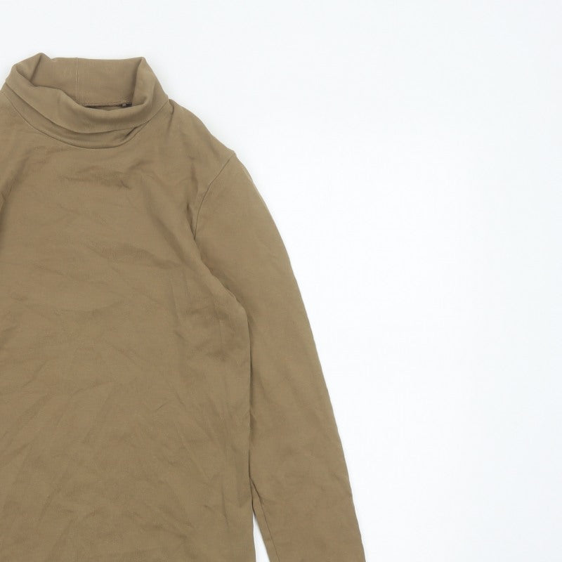 Uniqlo Women Brown M Basic Cotton Roll Neck Long Sleeve T-Shirt
