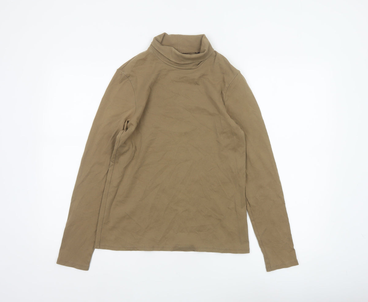 Uniqlo Women Brown M Basic Cotton Roll Neck Long Sleeve T-Shirt