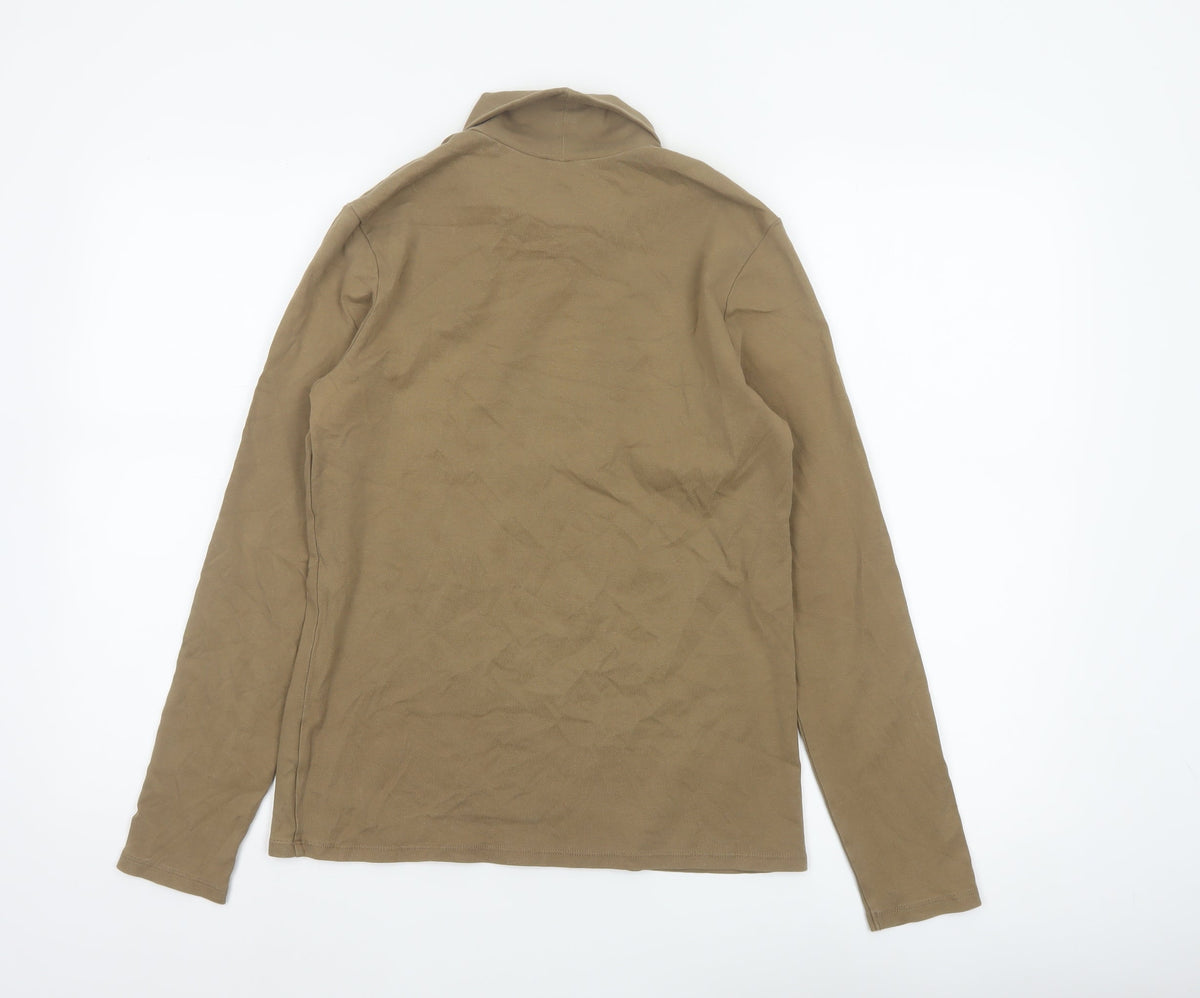 Uniqlo Women Brown M Basic Cotton Roll Neck Long Sleeve T-Shirt