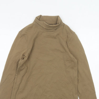 Uniqlo Women Brown M Basic Cotton Roll Neck Long Sleeve T-Shirt