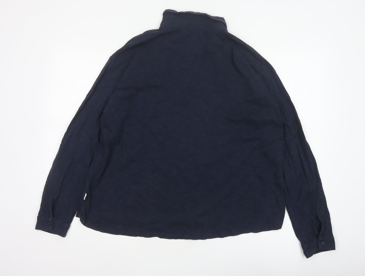Fat Face Women Blue UK 14 Collared Long Sleeve Roll Tab Shirt