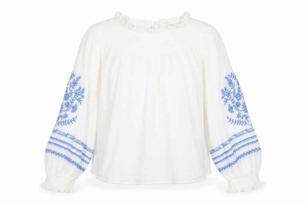 Marks and Spencer Women White Blue Floral Embroidered Blouse UK 16
