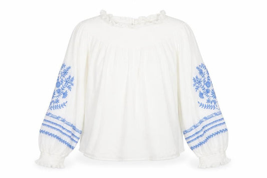 Marks and Spencer Women White Blue Floral Embroidered Blouse UK 16
