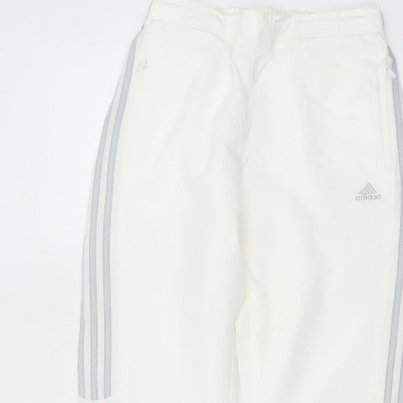 Adidas Women White UK 10 Three Stripe Lined Jogger Trousers