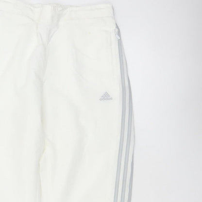 Adidas Women White UK 10 Three Stripe Lined Jogger Trousers