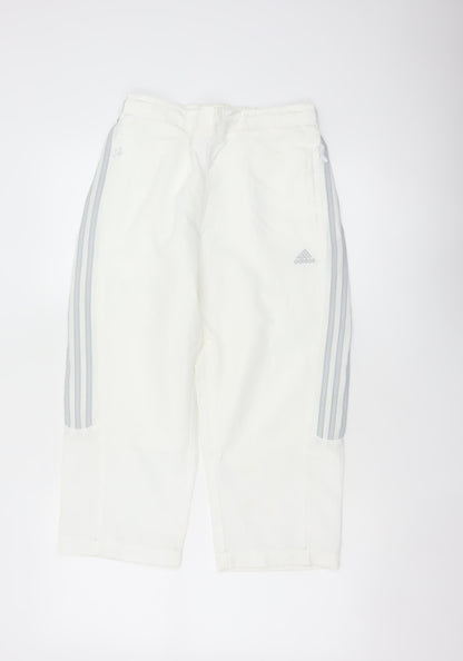 Adidas Women White UK 10 Three Stripe Lined Jogger Trousers