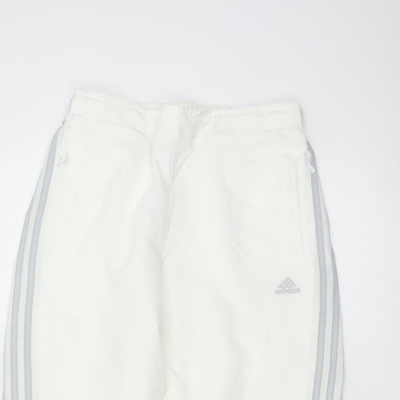 Adidas Women White UK 10 Three Stripe Lined Jogger Trousers