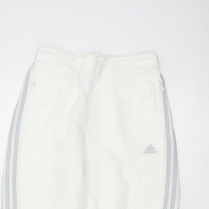 Adidas Women White UK 10 Three Stripe Lined Jogger Trousers