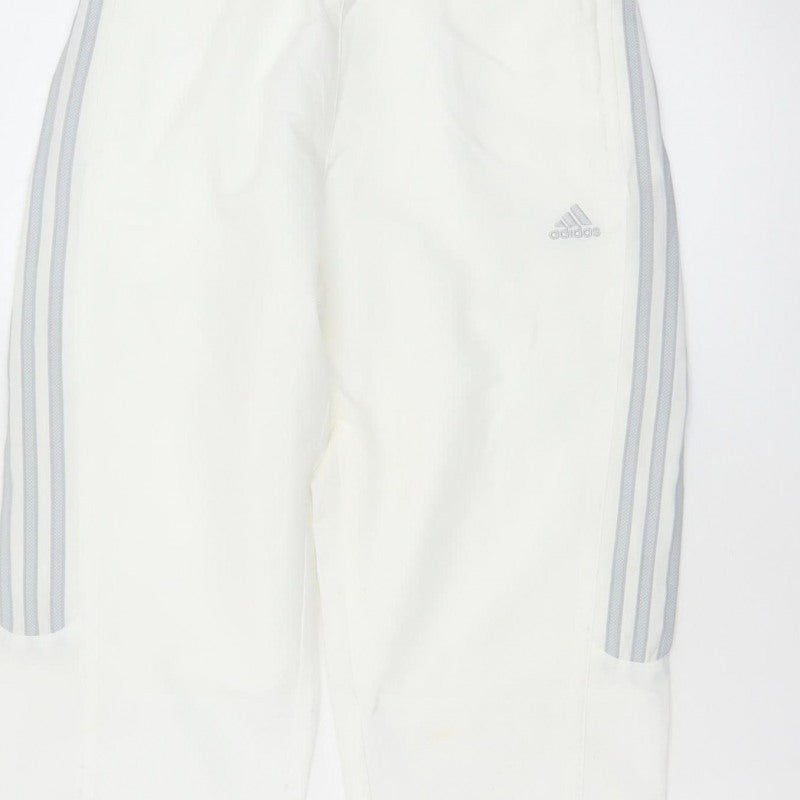 Adidas Women White UK 10 Three Stripe Lined Jogger Trousers