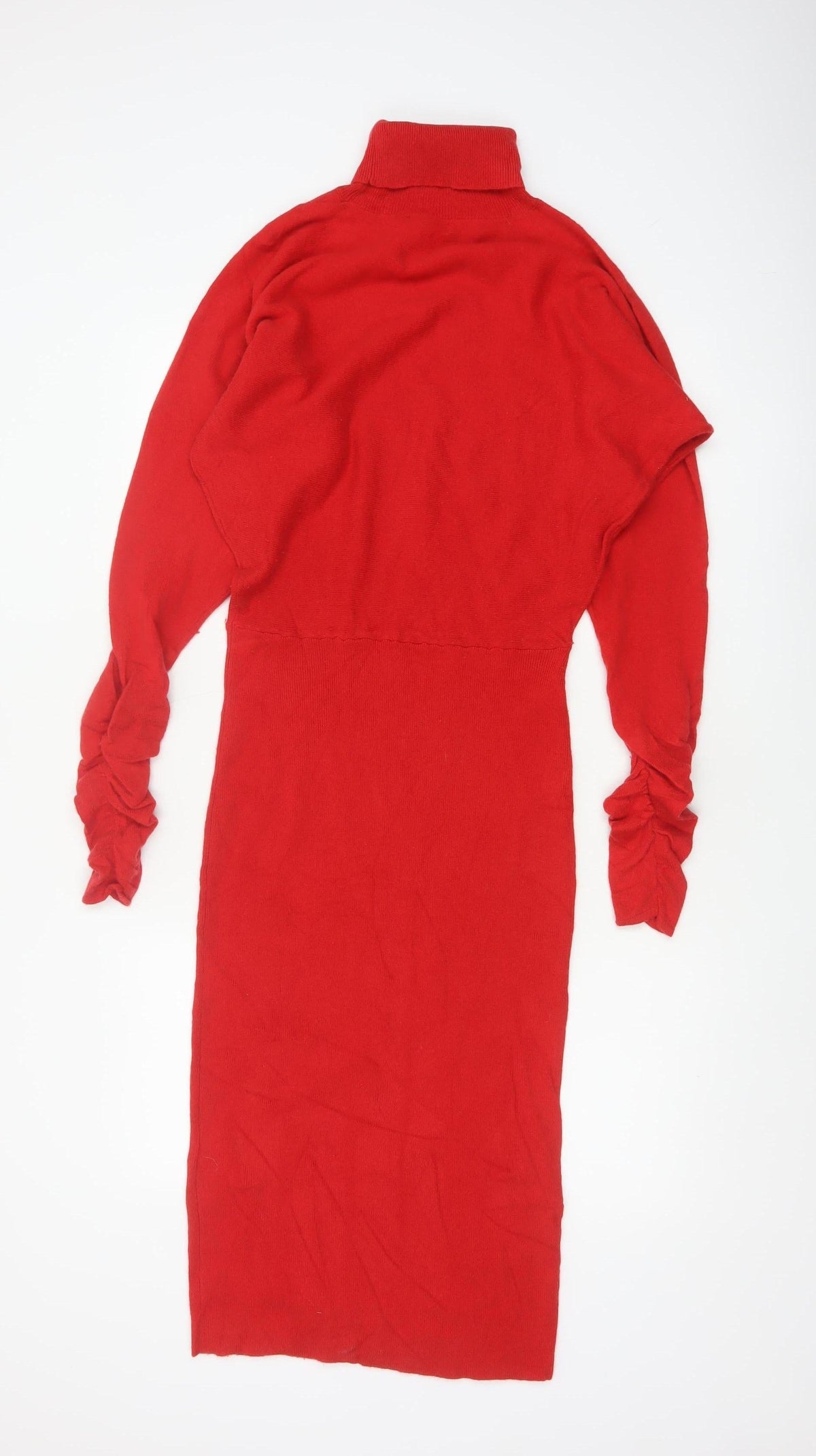 Reiss Women Red M Merino Wool Jumper Midi Roll Neck Dress