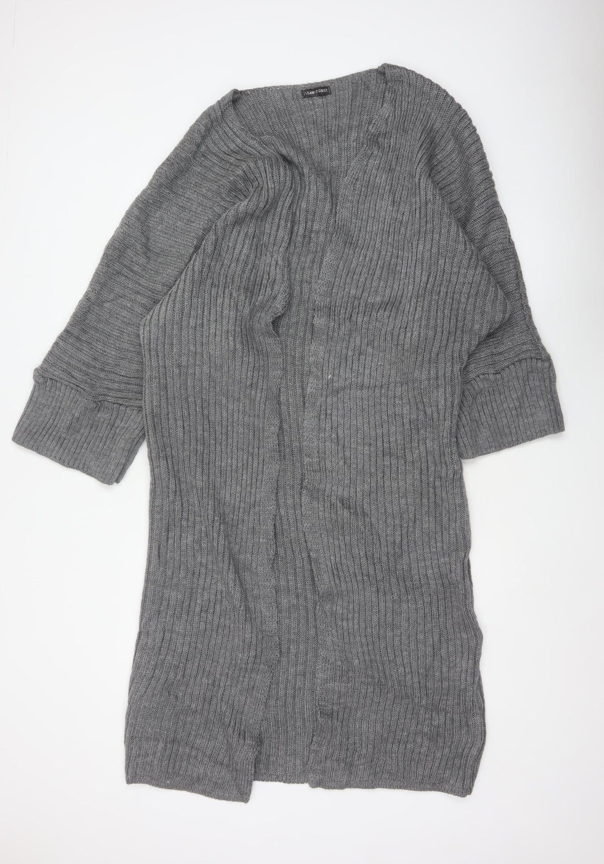 I Saw It First Women’s Grey Size 8 Rib Knit Open Long Cardigan