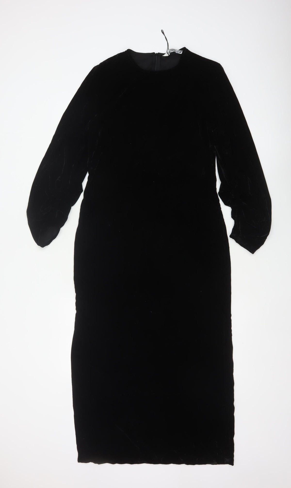 Zara Women Black S Velvet Long Bodycon Balloon Sleeve Party Dress