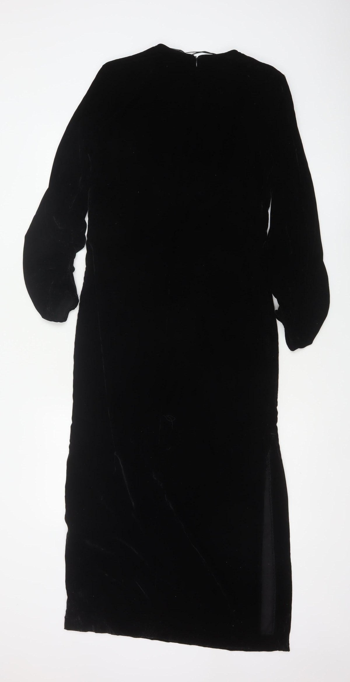 Zara Women Black S Velvet Long Bodycon Balloon Sleeve Party Dress