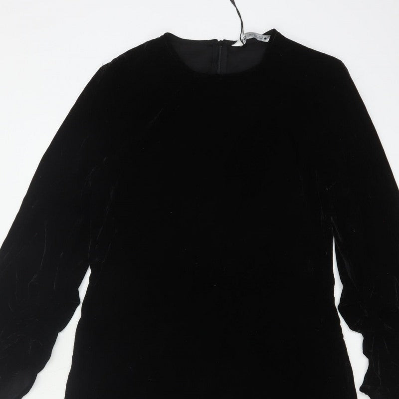 Zara Women Black S Velvet Long Bodycon Balloon Sleeve Party Dress