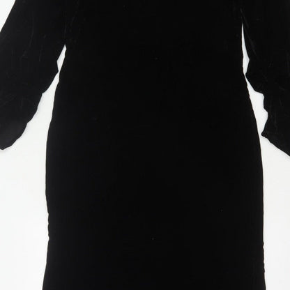 Zara Women Black S Velvet Long Bodycon Balloon Sleeve Party Dress