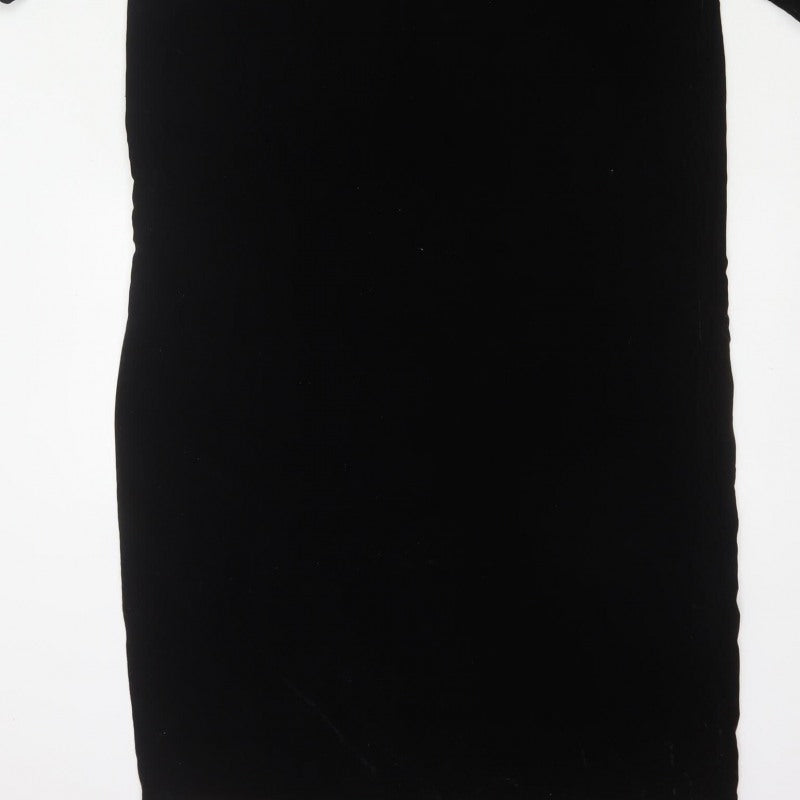 Zara Women Black S Velvet Long Bodycon Balloon Sleeve Party Dress
