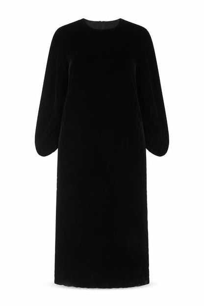 Zara Women Black S Velvet Long Bodycon Balloon Sleeve Party Dress