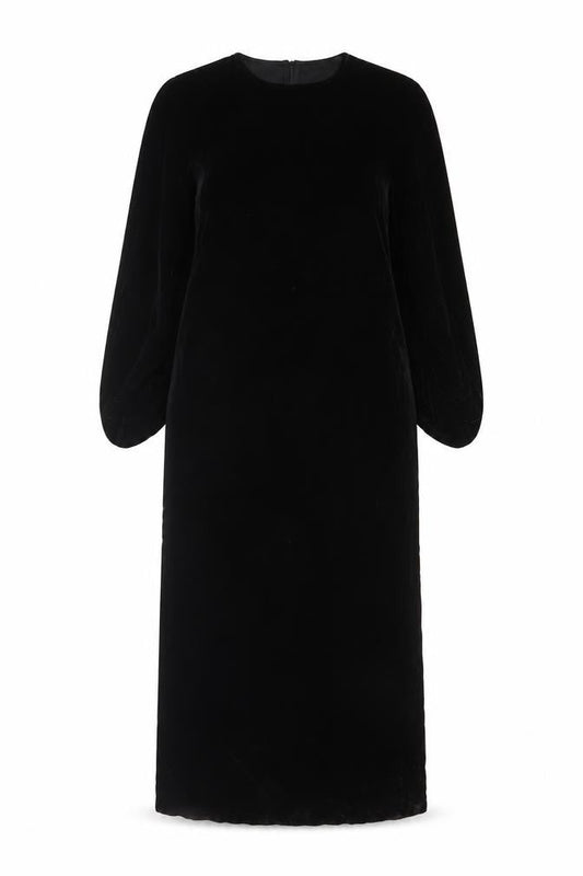 Zara Women Black S Velvet Long Bodycon Balloon Sleeve Party Dress
