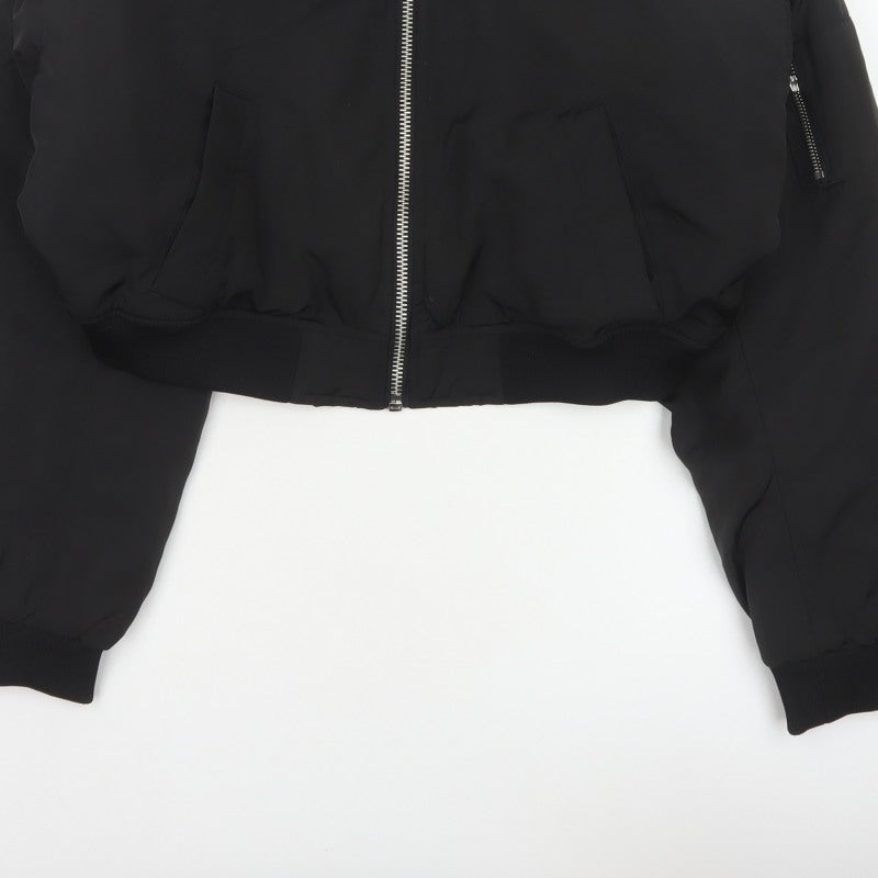 H&M Women’s Black M Cropped Padded Bomber Jacket Full Zip