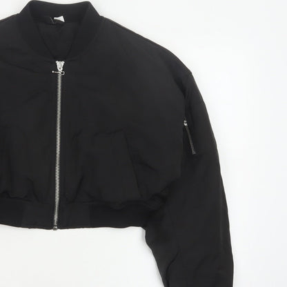 H&M Women’s Black M Cropped Padded Bomber Jacket Full Zip