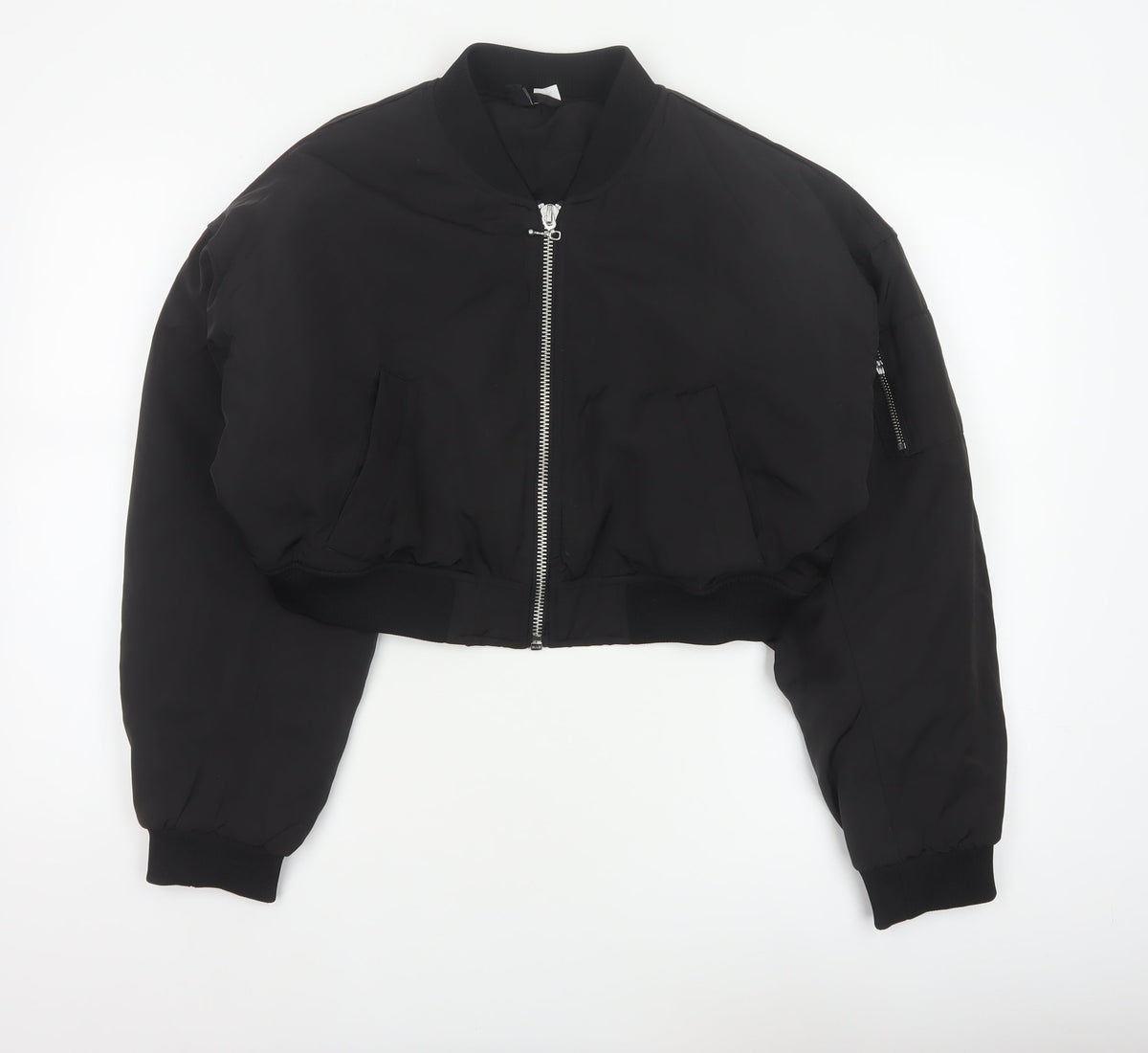 H&M Women’s Black M Cropped Padded Bomber Jacket Full Zip
