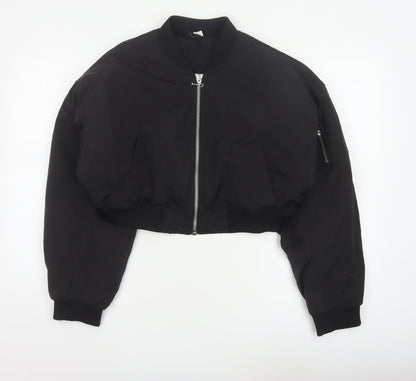H&M Women’s Black M Cropped Padded Bomber Jacket Full Zip