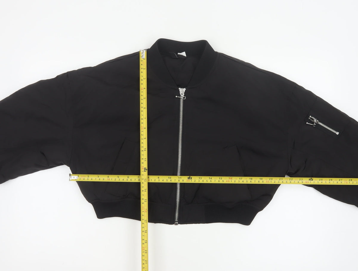 H&M Women’s Black M Cropped Padded Bomber Jacket Full Zip