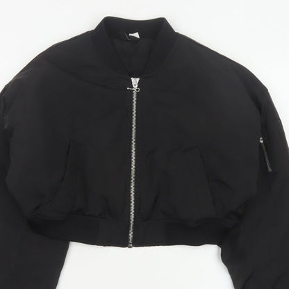 H&M Women’s Black M Cropped Padded Bomber Jacket Full Zip