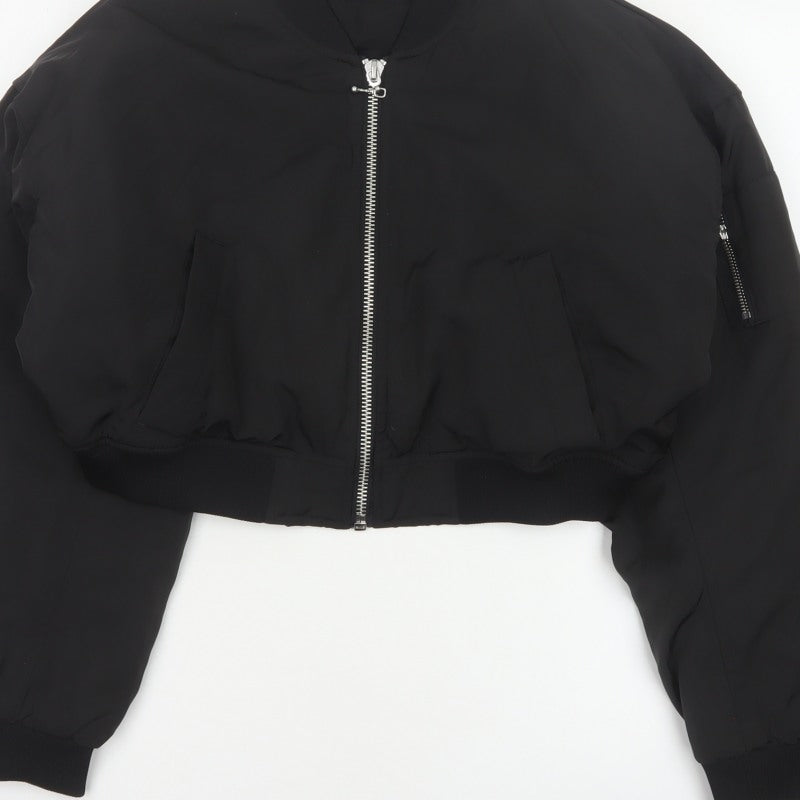 H&M Women’s Black M Cropped Padded Bomber Jacket Full Zip