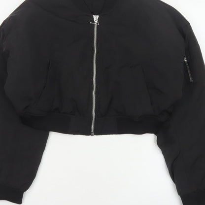 H&M Women’s Black M Cropped Padded Bomber Jacket Full Zip