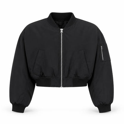 H&M Women’s Black M Cropped Padded Bomber Jacket Full Zip