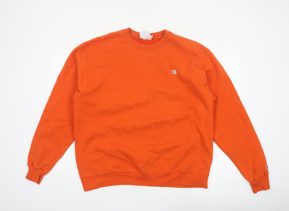 Champion Men Orange XL Crew Neck Pullover Sweatshirt Embroidered Logo