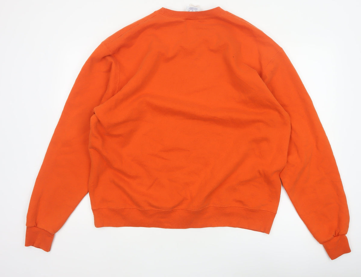 Champion Men Orange XL Crew Neck Pullover Sweatshirt Embroidered Logo