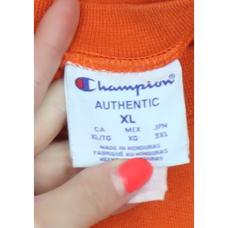Champion Men Orange XL Crew Neck Pullover Sweatshirt Embroidered Logo