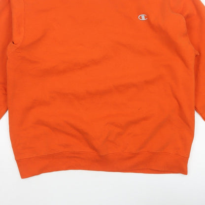 Champion Men Orange XL Crew Neck Pullover Sweatshirt Embroidered Logo
