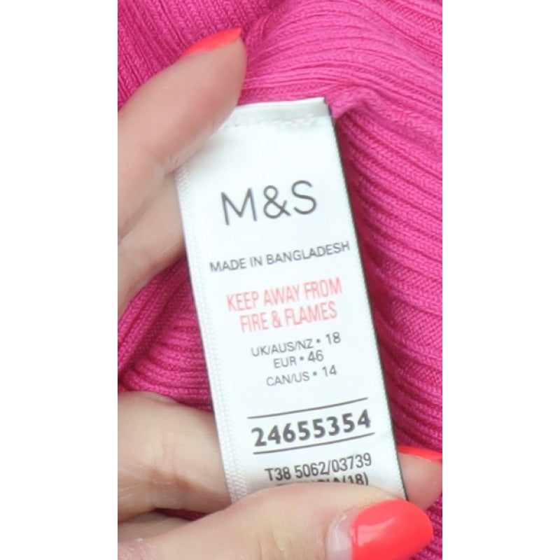 Marks and Spencer Women’s Pink Ribbed Crew Neck Jumper Size 18