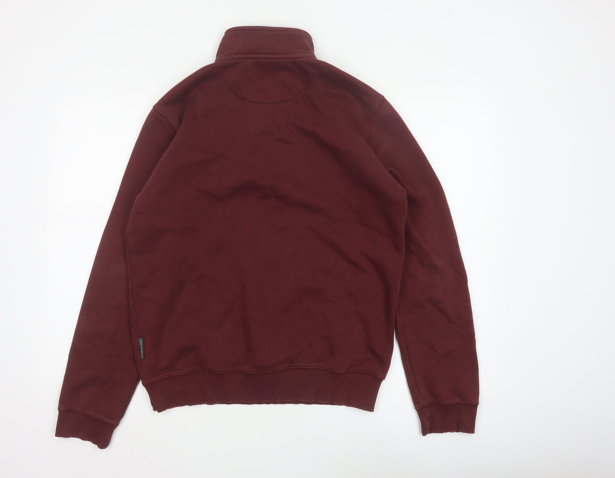 French Connection Men's Burgundy M 1/4 Zip High Neck Sweatshirt