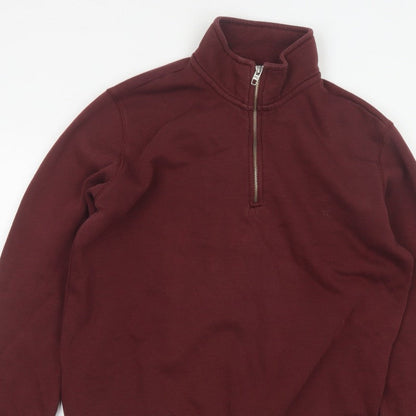 French Connection Men's Burgundy M 1/4 Zip High Neck Sweatshirt