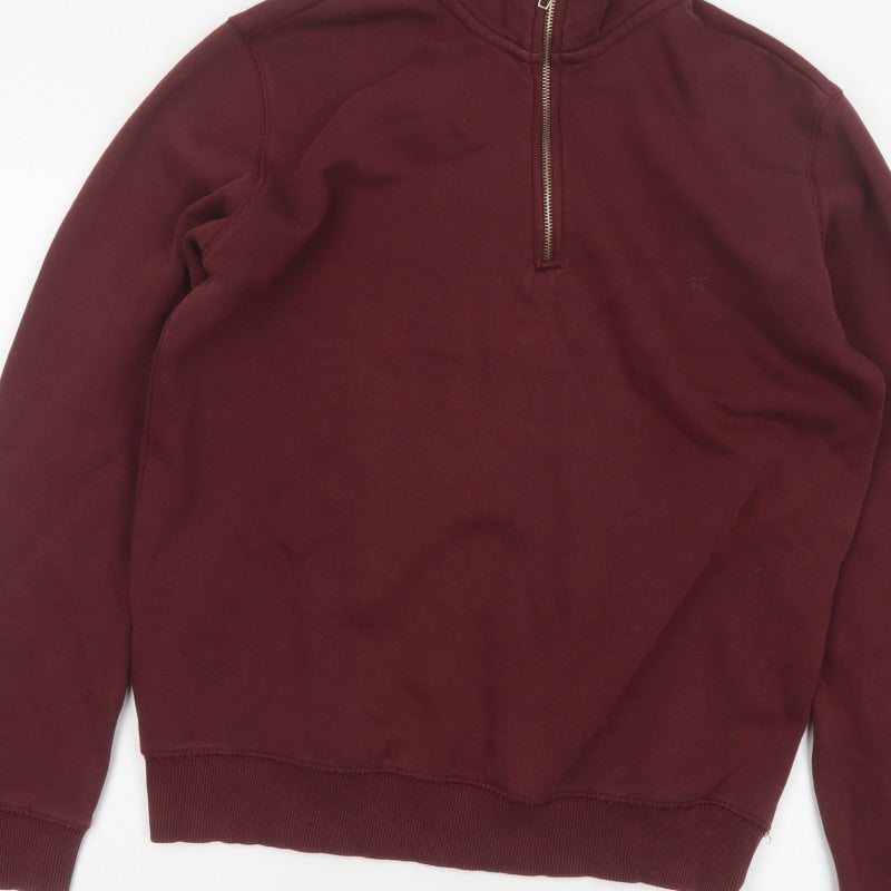 French Connection Men's Burgundy M 1/4 Zip High Neck Sweatshirt