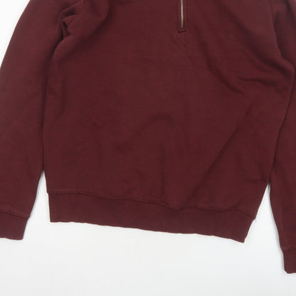 French Connection Men's Burgundy M 1/4 Zip High Neck Sweatshirt