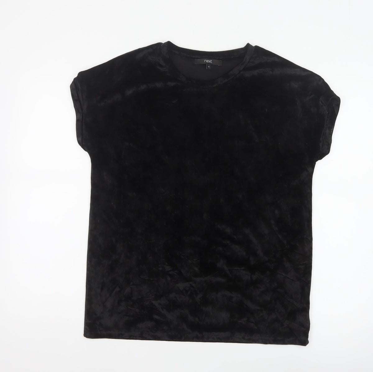 Next Women’s Black UK 12 Velvet Stretch Basic Cap Sleeve T-Shirt