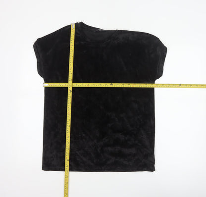Next Women’s Black UK 12 Velvet Stretch Basic Cap Sleeve T-Shirt