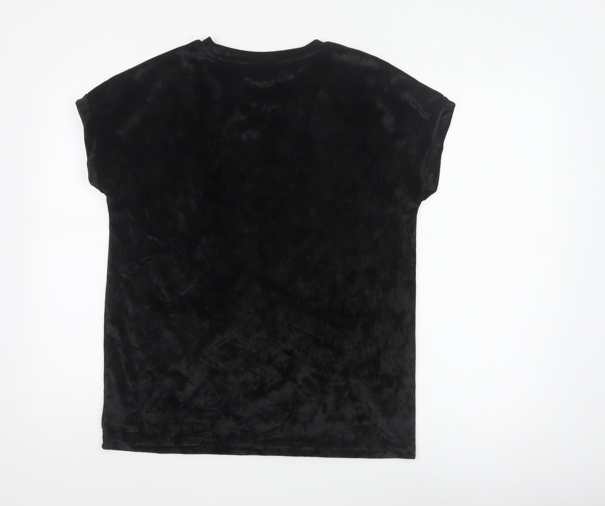 Next Women’s Black UK 12 Velvet Stretch Basic Cap Sleeve T-Shirt