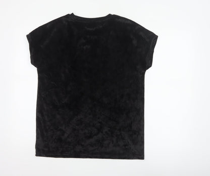 Next Women’s Black UK 12 Velvet Stretch Basic Cap Sleeve T-Shirt