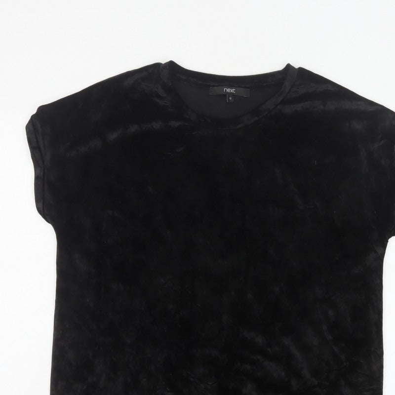 Next Women’s Black UK 12 Velvet Stretch Basic Cap Sleeve T-Shirt
