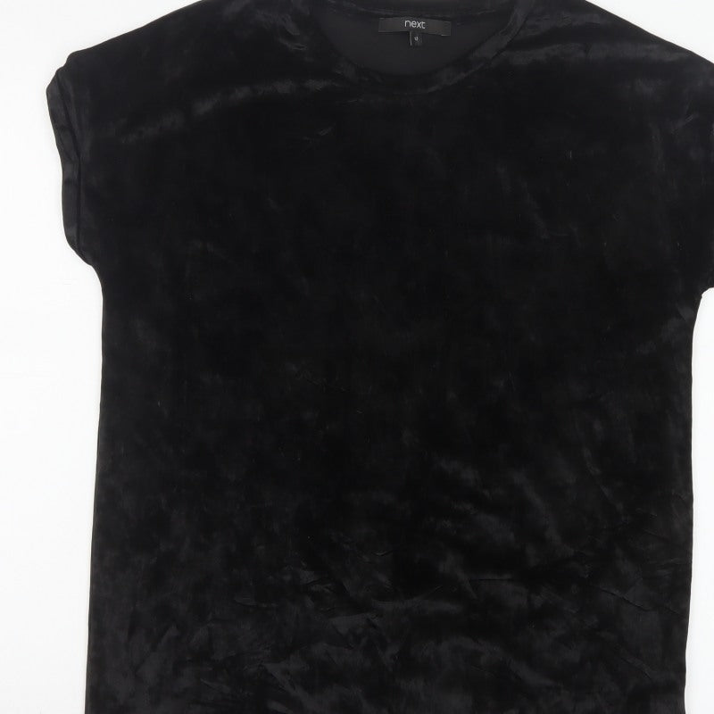 Next Women’s Black UK 12 Velvet Stretch Basic Cap Sleeve T-Shirt
