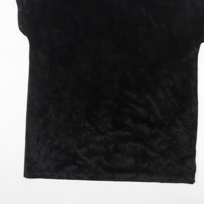 Next Women’s Black UK 12 Velvet Stretch Basic Cap Sleeve T-Shirt