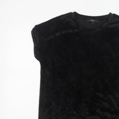 Next Women’s Black UK 12 Velvet Stretch Basic Cap Sleeve T-Shirt