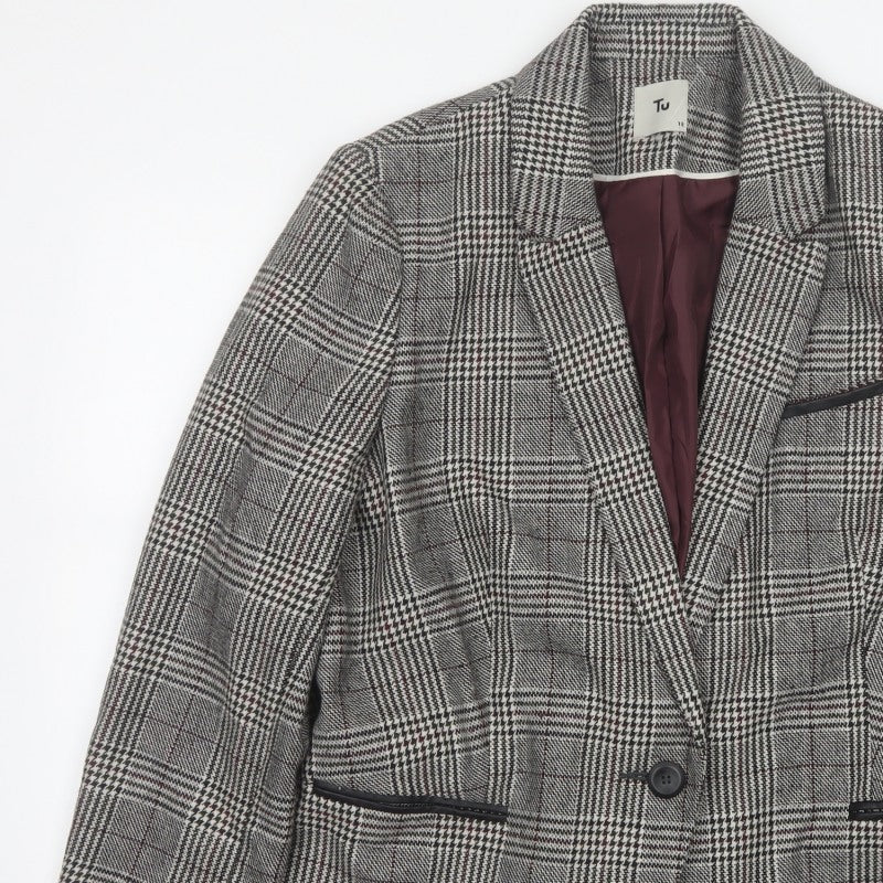Tu Women’s Grey Check Blazer Size 18 Lined Single-Breasted Jacket