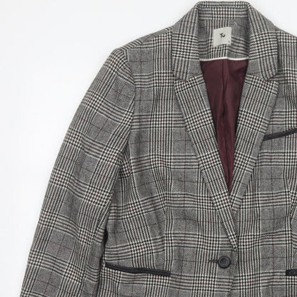 Tu Women’s Grey Check Blazer Size 18 Lined Single-Breasted Jacket